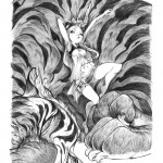 girl with gun sitting on tiger, by Alessandro Barbucci