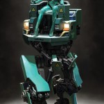 woman piloting turquoise robot