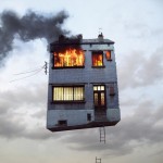 flying burning house by laurent chehere