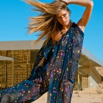 Model in translucent harem pants and top - Sasha Eisenman photographing for Playboy France