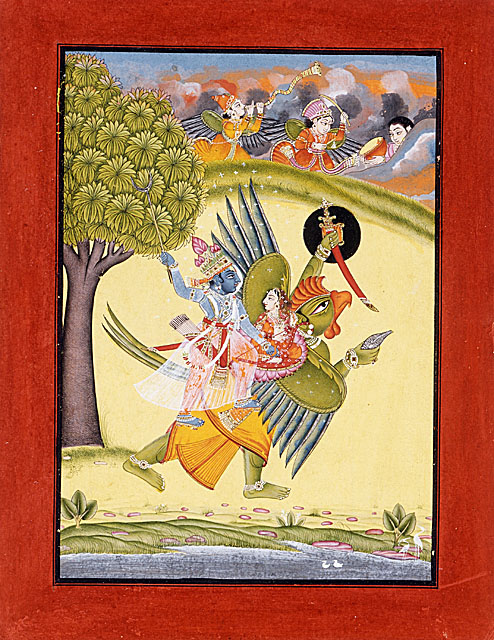 Garuda, Vishnu and Laxmi - Indian miniature painting