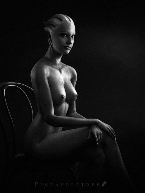 A Photographer on the Citadel - Liara + Chair by ~pineappletree on deviantART