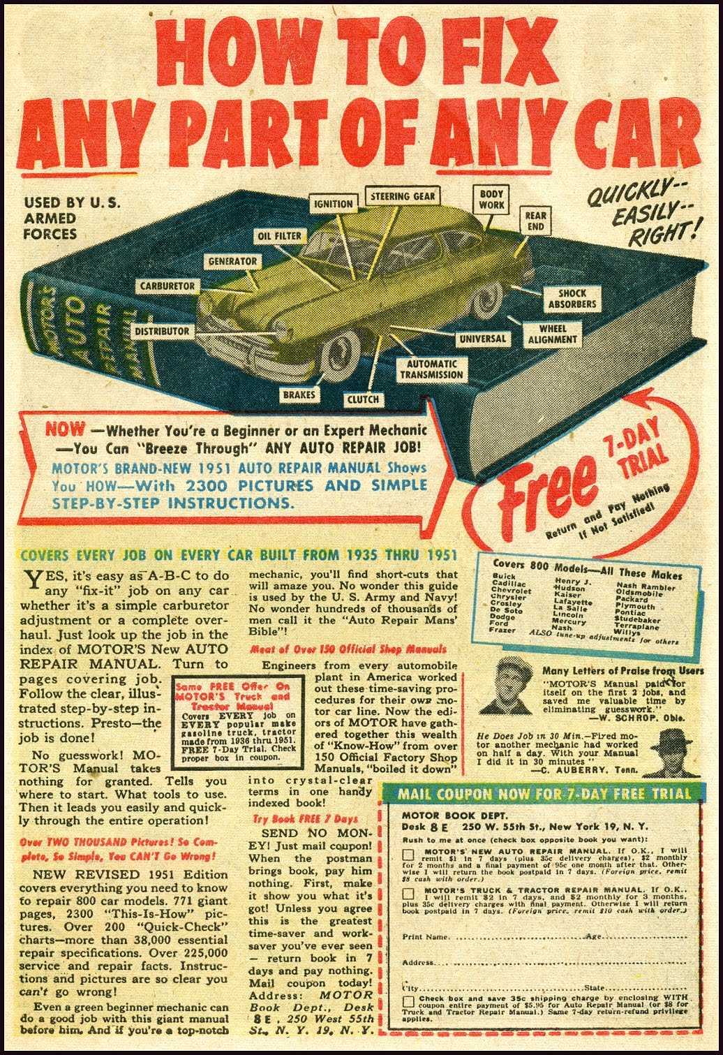 Advertisement from an old comic book for learning how to repair a car