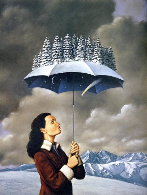 Winter umbrella by Rafal Olbinski