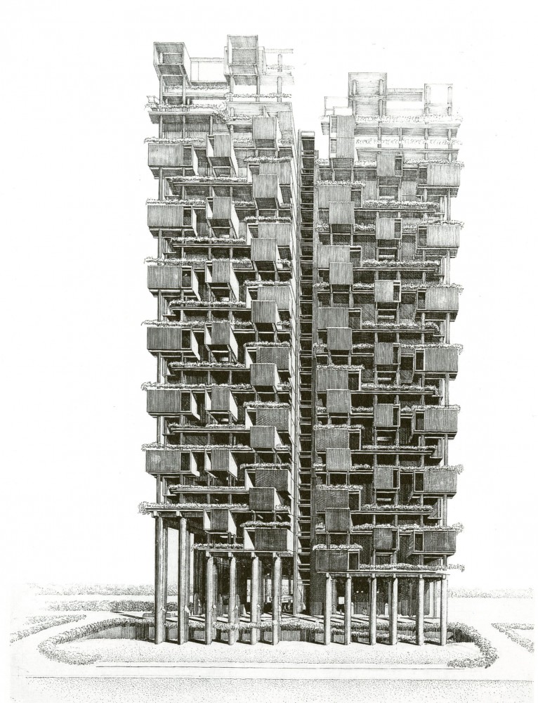 architectural drawing of a skyscraper