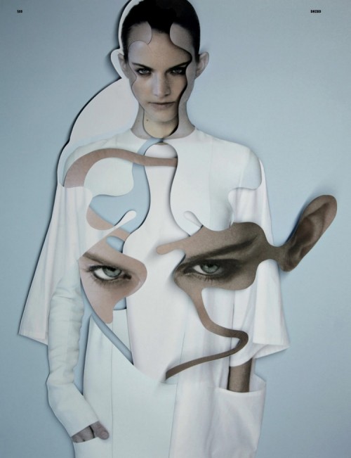 photomanipulation of fashion model with abstract cutout shapes