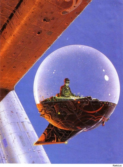 illustration by moebius of a man meditating in a bubble