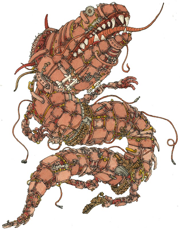 illustration of a serpentine monster made of many parts