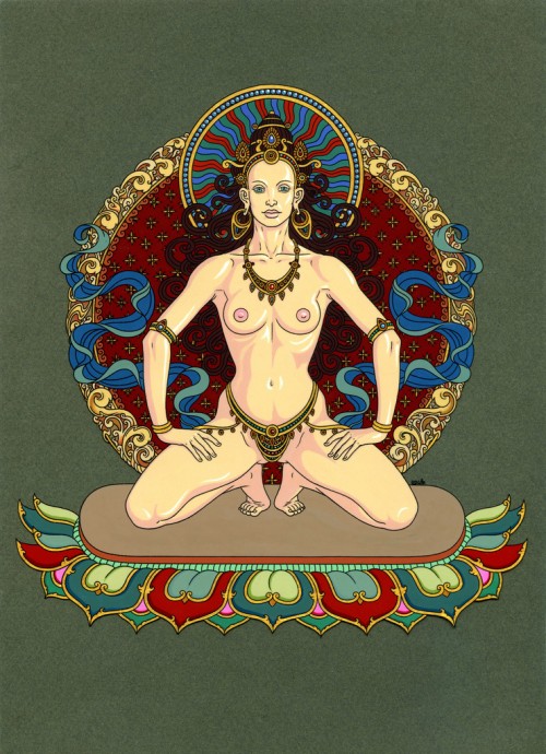 illustration of a nude woman with jewelery kneeling