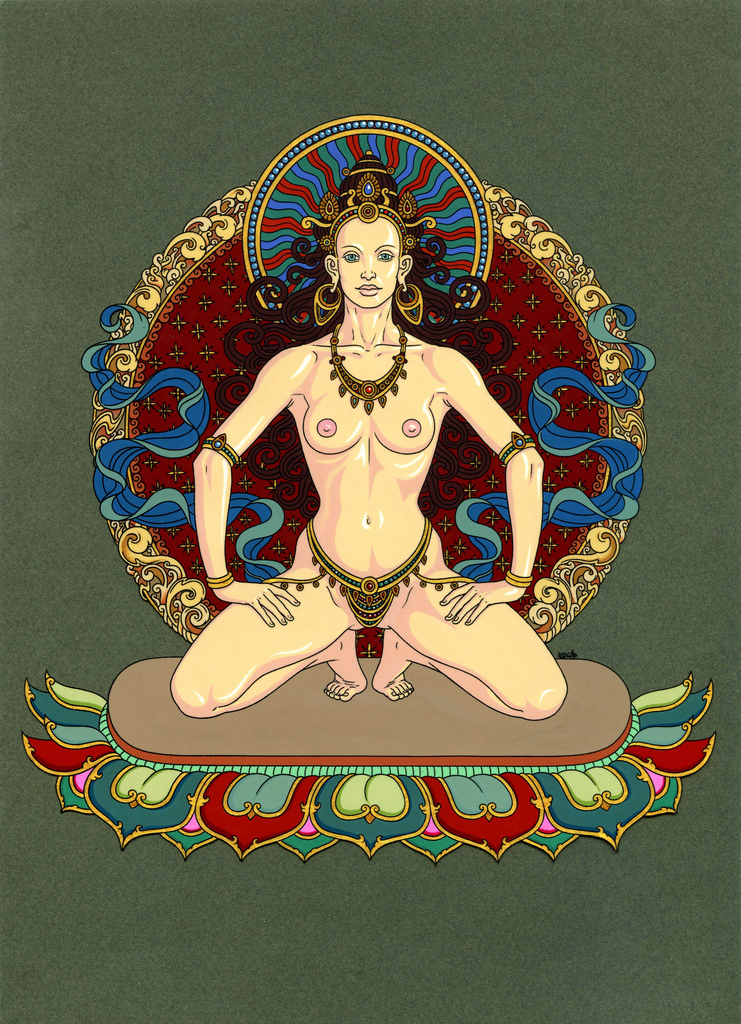 illustration of a nude woman with jewellery kneeling