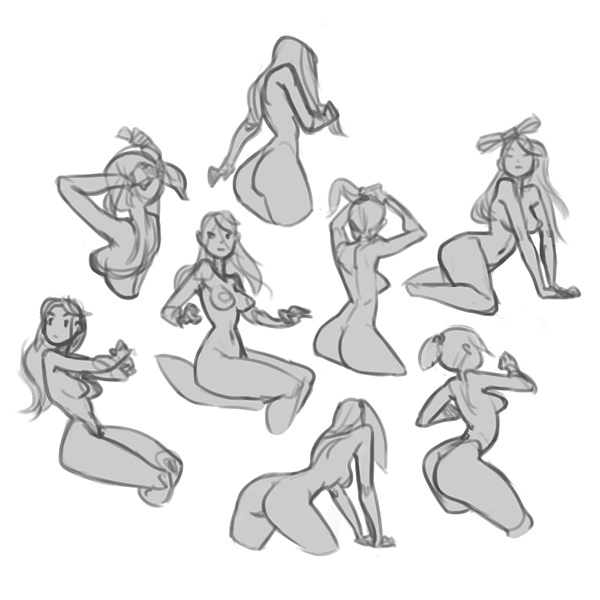 grey digital sketches of nude women