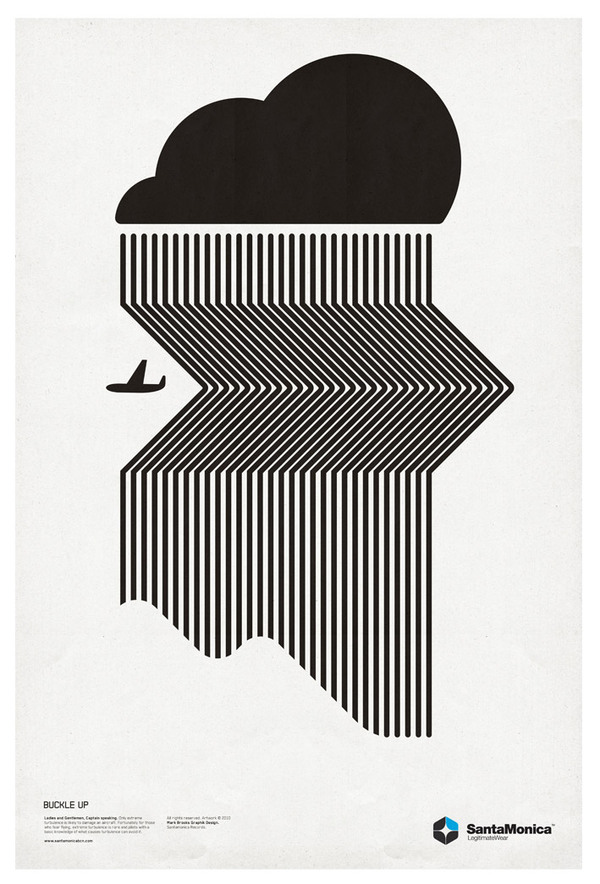 black & white graphic poster of a plane and a rain cloud