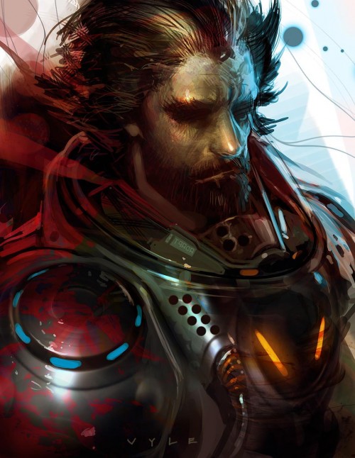 digital painting of a bearded man in a spacesuit