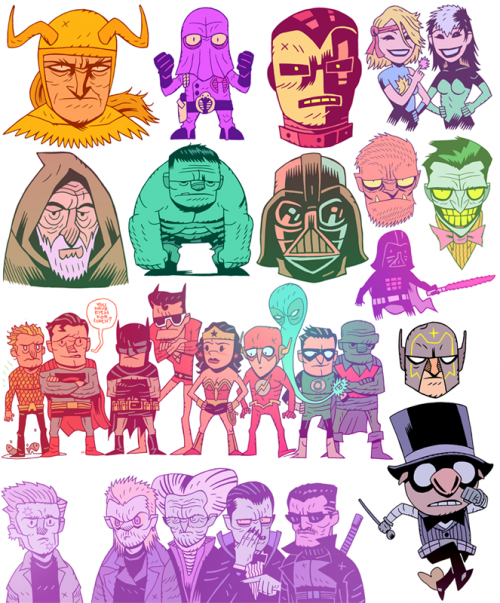 collage of many superheroes and film characters drawn in a cartoon style 2