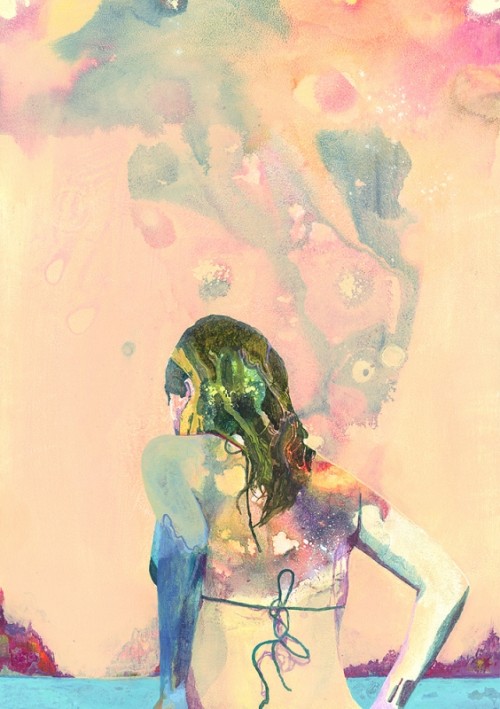 psychedelic painting of a woman in a bikini