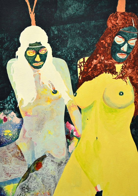 psychedelic painting of two nude women