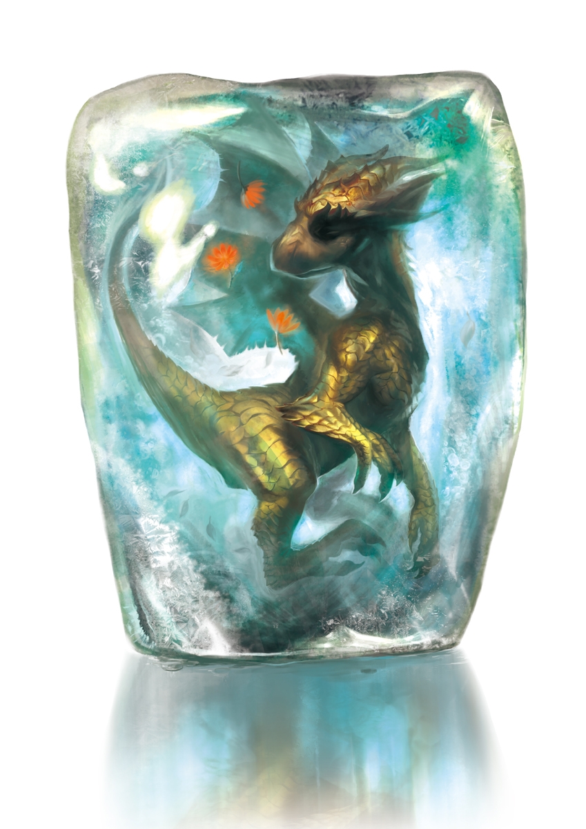 digital painting of a dragon encased in ice