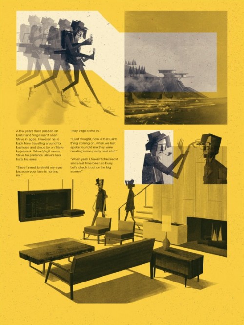 yellow page featuring illustration and story text