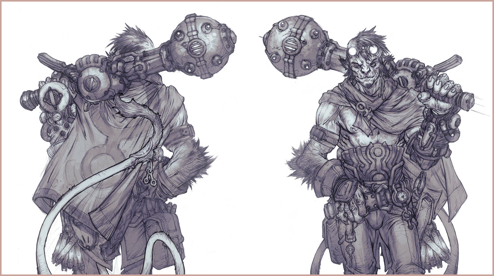 turnaround illustration of a monkey warrior with a mace