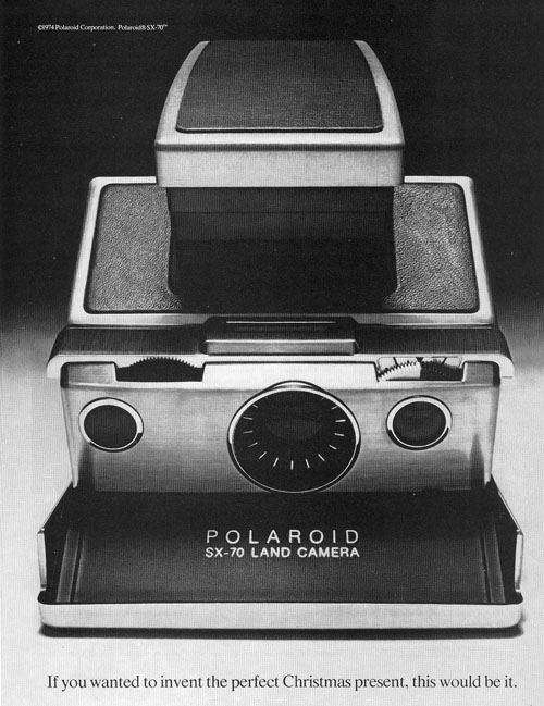 black & white photo of the polaroid sx-70 camera