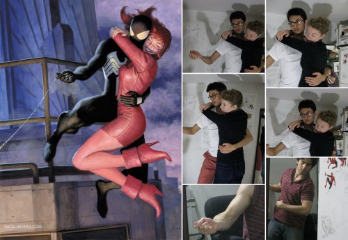 illustration of spider man and mary jane with reference photos