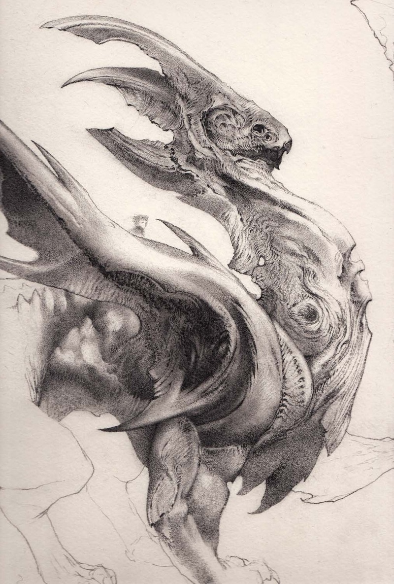 black & white drawing of a dragon
