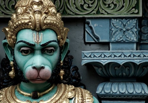 Close up photo of a statue of Hanuman the monkey God