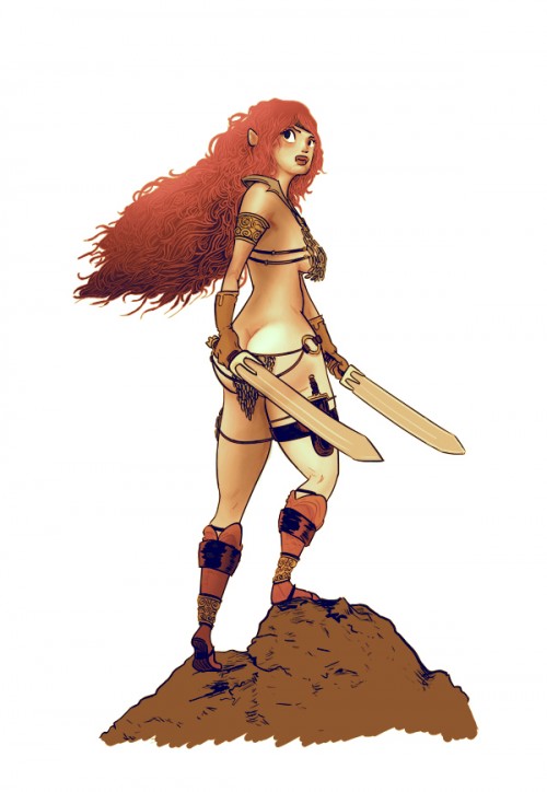 illustration of red sonja holding two swords