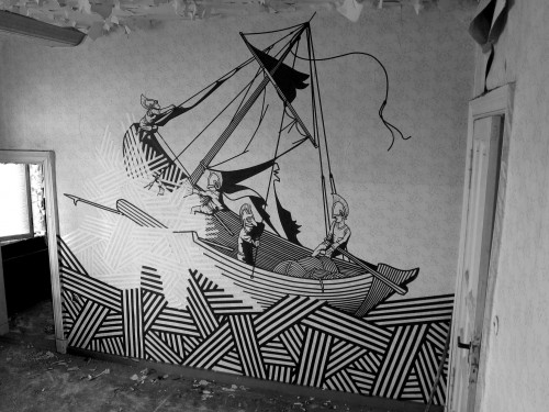 graffiti of a ship on the sea