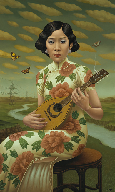 woman playing mandolin