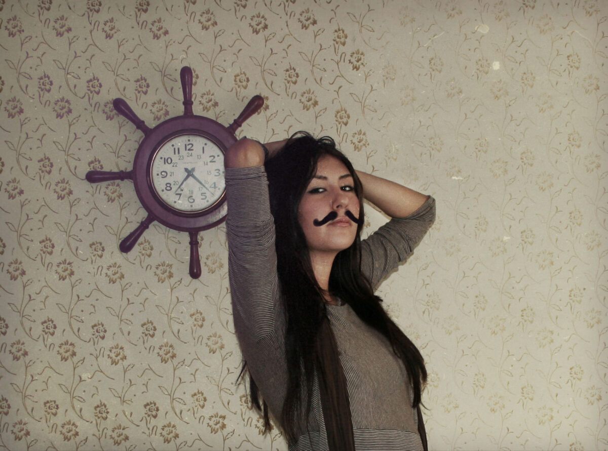 Stella Salas wearing a mustache