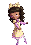 Animated picture of pixel art girl's dress transforming as she spins
