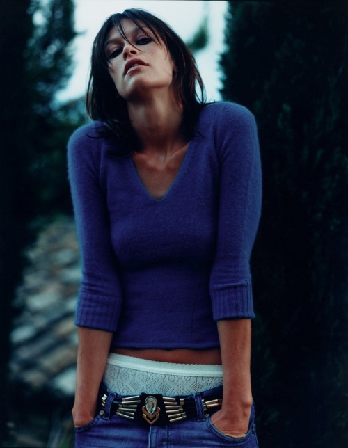 Model in a blue sweater