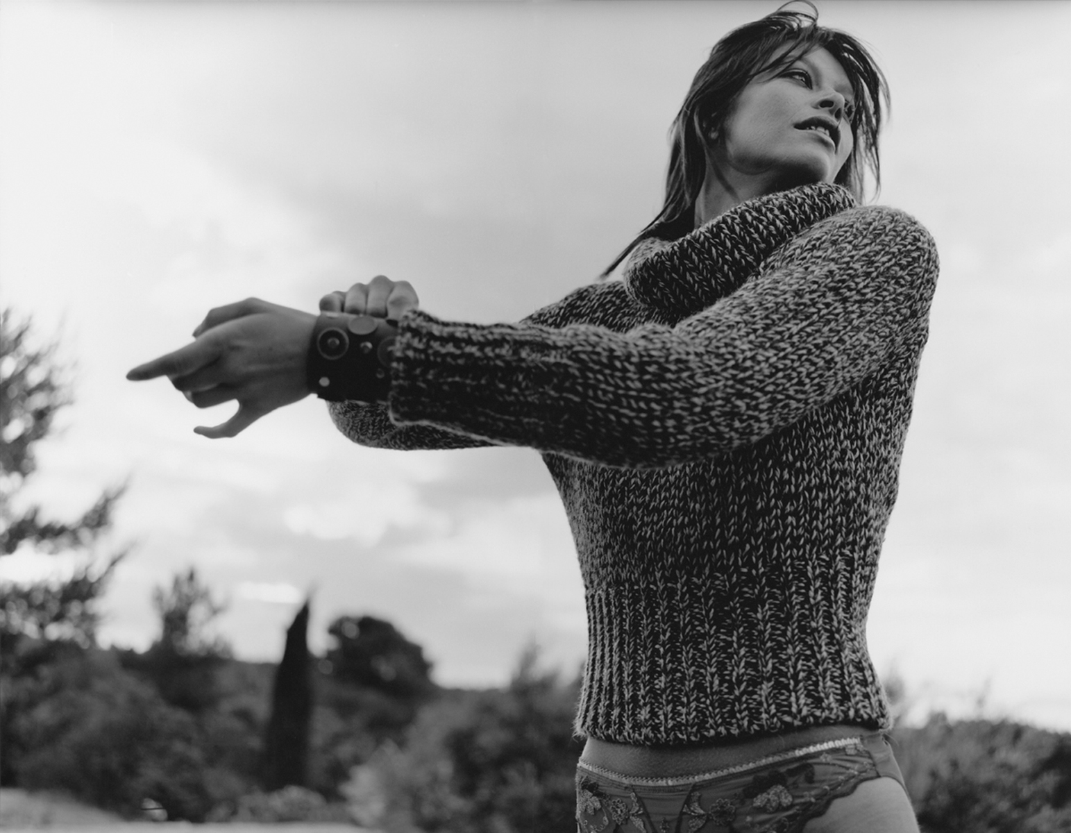 Model in a knitted cardigan