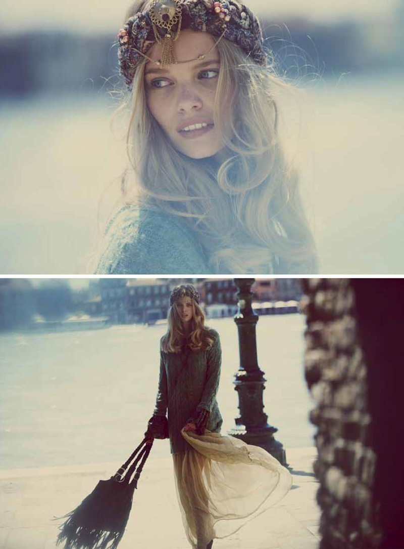 diptych of marloes horst in venice wearing headband