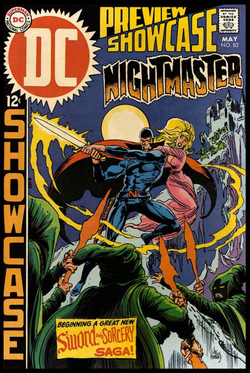 cover to Showcase 82 May, 1969 by Joe Kubert featuring a knight with flaming sword, and maiden