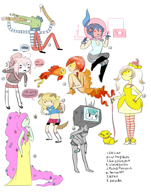 several women in the style of adventure time