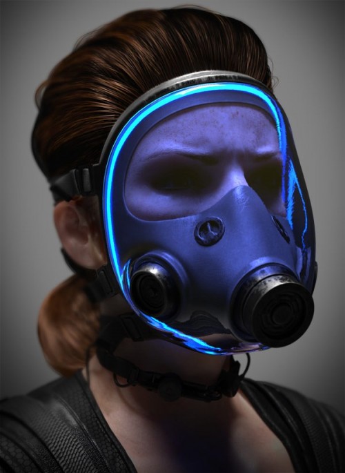 woman in gas mask cgi character design