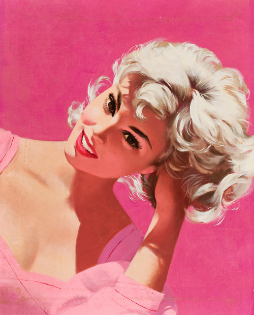 blonde woman against pink background