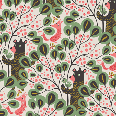 Bear and fox in the woods - pattern design
