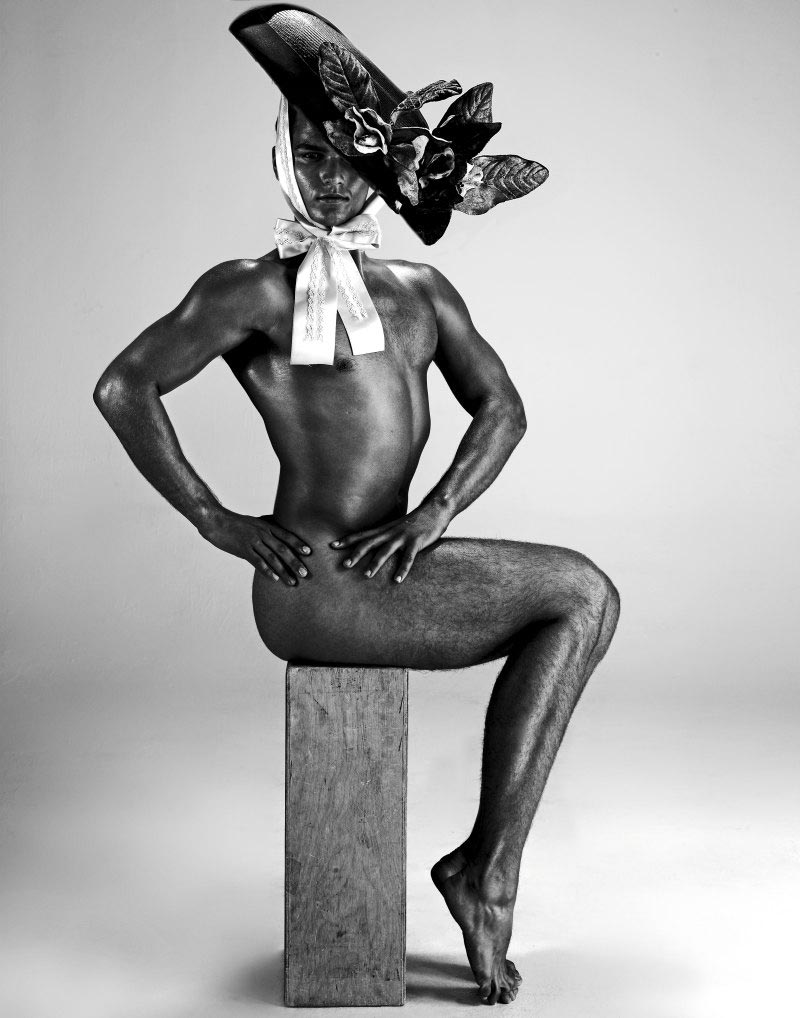Nude Men in Couture Hats by Giuliano Bekor